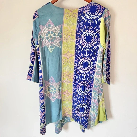 Soft Surroundings Kaleidoscope Handkerchief Tie Front Patchwork Shirt Boho Small - Picture 6 of 11